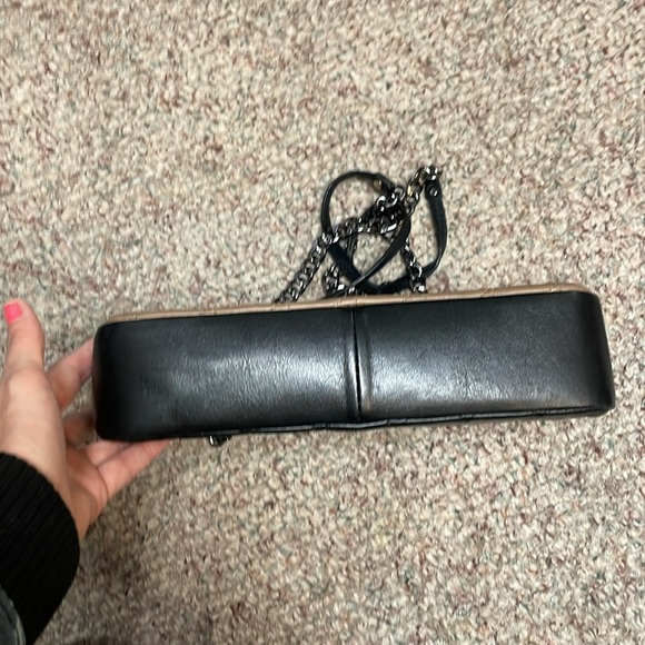 Black/ brown leather quilted purse with adjustable chain strap - Picture 7 of 14